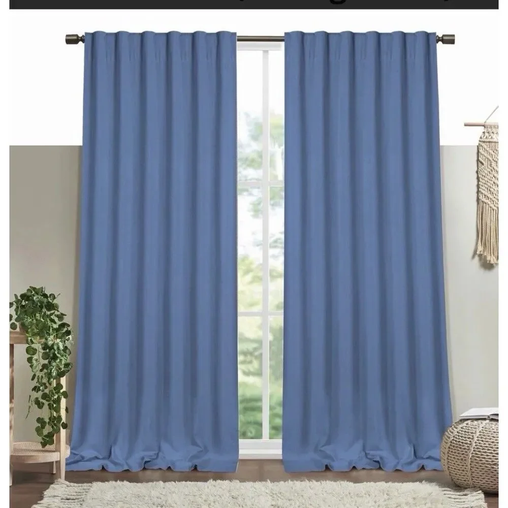 Heirloom Comfort Coastal Farmhouse Curtains Sky Blue 84” Cotton Panel Set 2